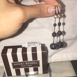 Henri Bendel Black Crystal 3 Ball Drop Earrings